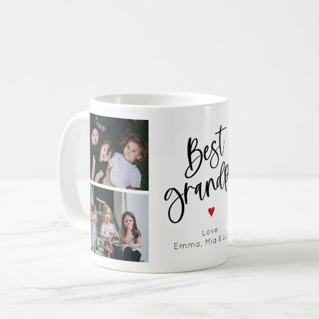 Best Grandpa Modern Script Personalised Photo Mug (Front Left)