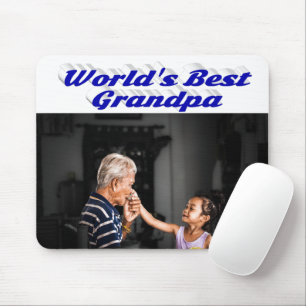 Best Grandpa photo blue text Mouse Mat