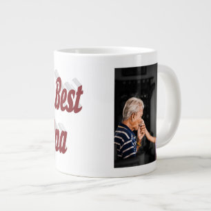 Best Grandpa photo burgundy text Large Coffee Mug