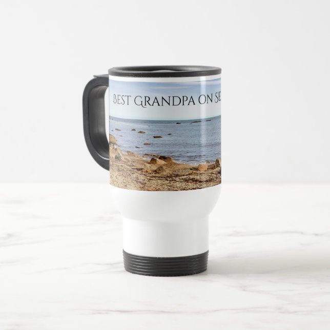 Best Grandpa Photo of Atlantic Ocean Shoreline Sea Travel Mug (Front Left)