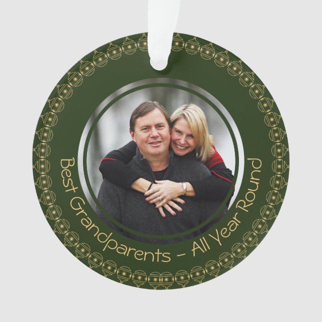 BEST GRANDPARENTS Custom PHOTO Green | Christmas Ornament (Front)