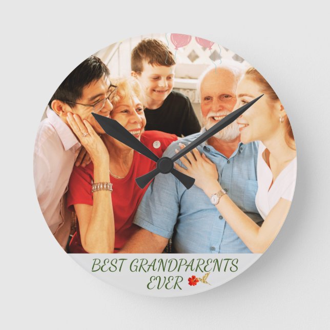 Best Grandparents Grandkids Keepsake Throw Pillow Round Clock (Front)
