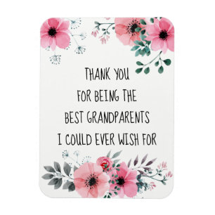 Best Grandparents Quote Watercolor Pink Floral Magnet