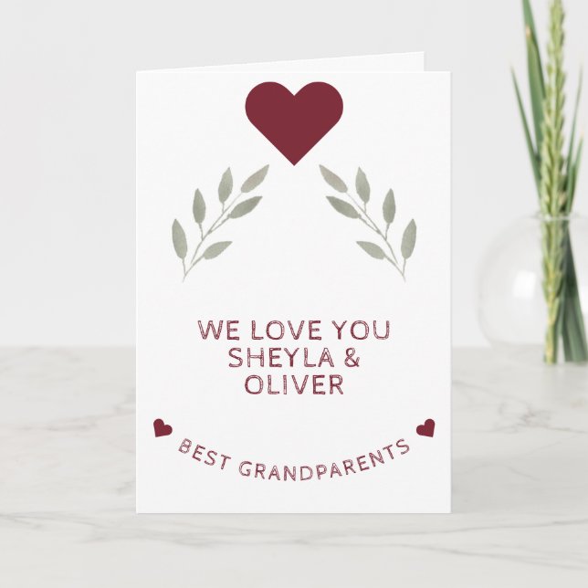 Best Grandparents Red Heart Watercolor Twigs Card (Front)