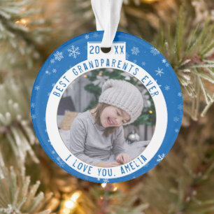 Best Grandparents Snowflake Blue Keepsake Photo Ornament