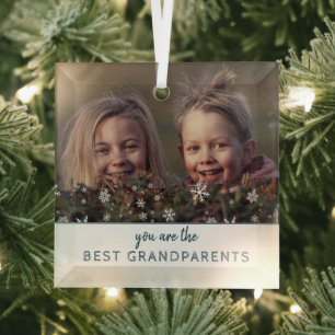 Best Grandparents Snowflakes Modern Keepsake Photo Glass Tree Decoration