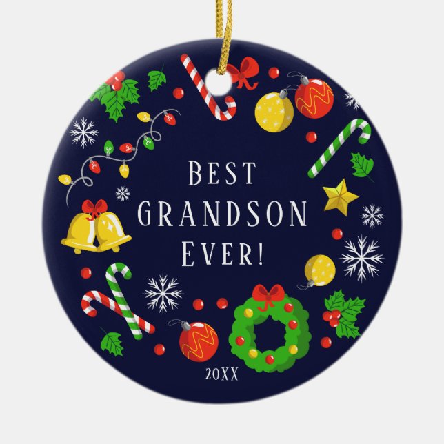 Best Grandson Ever Christmas Ornament (Front)