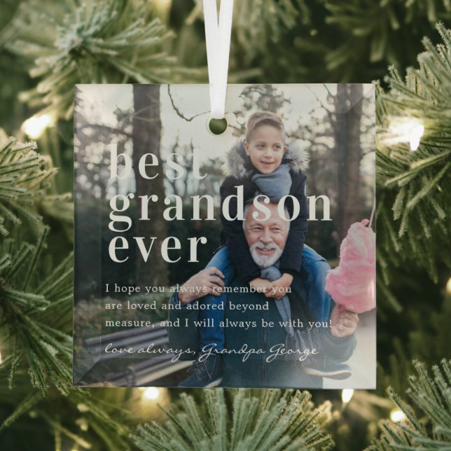 Best Grandson Ever | Quote & Photo Gift  Glass Tree Decoration (Insitu)