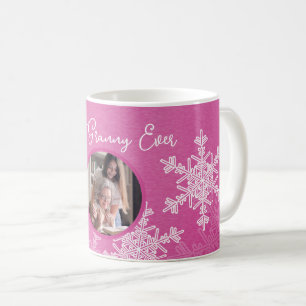 Best Granny Ever Pink Snowflakes Minimalist text Coffee Mug