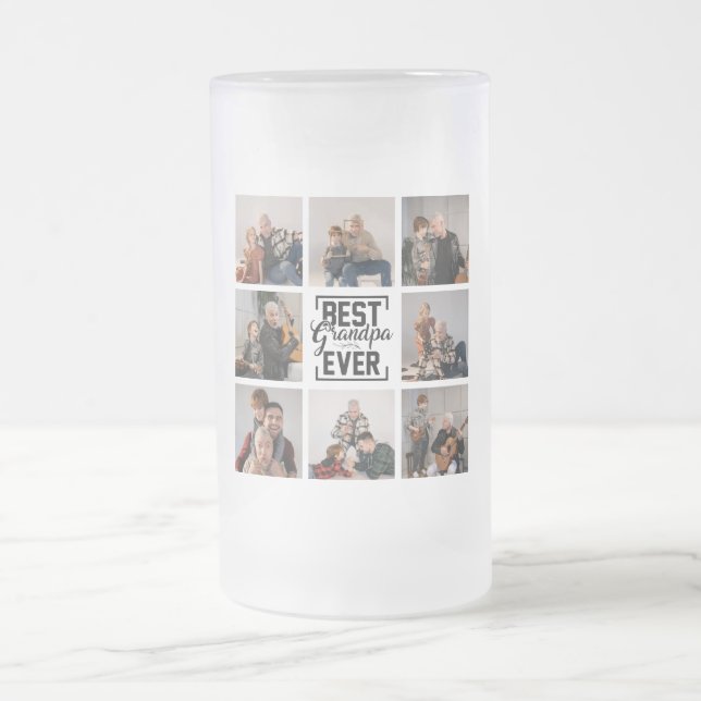 Best Granpa Ever 8 Photo Collage Frosted Glass Beer Mug (Center)