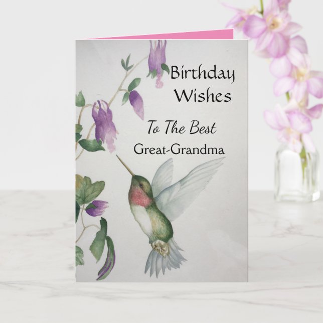 Best Great-Grandma Birthday Happy Hummingbird Card (Orchid)