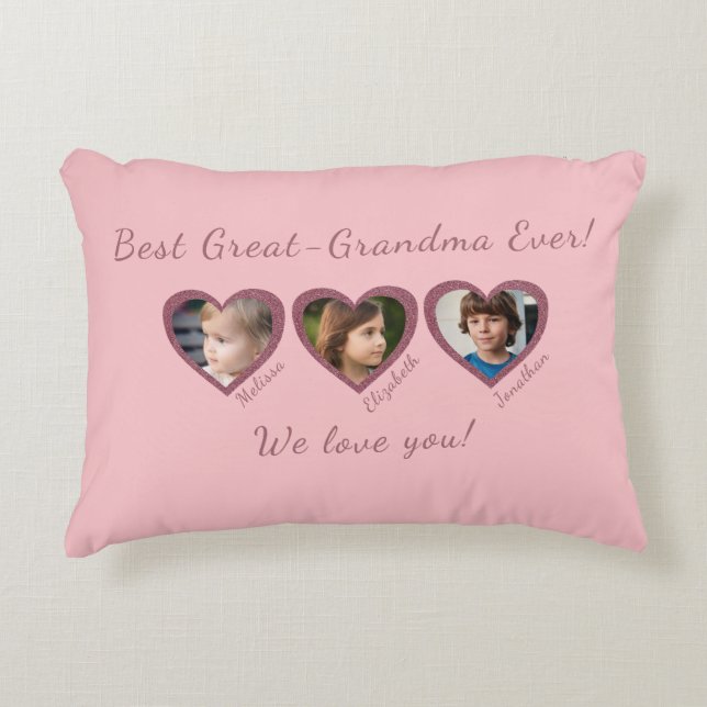 Best Great Grandma Custom Three Photo Template  Decorative Cushion (Front)