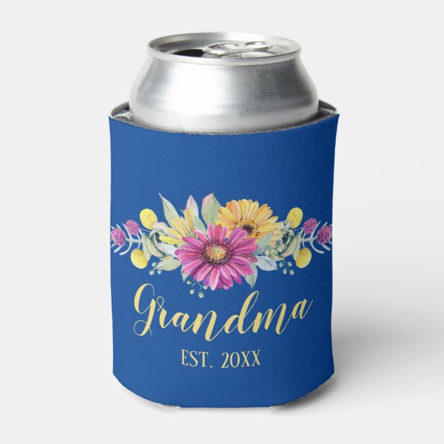 Best Great Grandma Elegant Floral Daisy Can Cooler (Can Front)