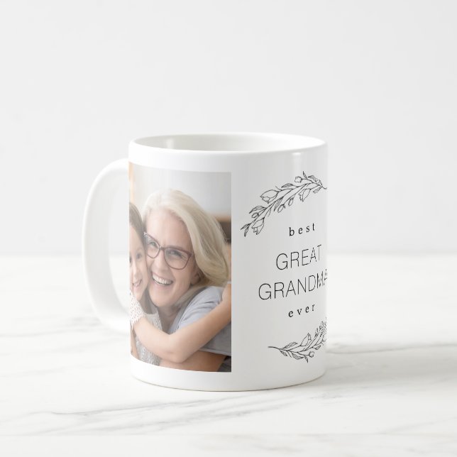 Best Great Grandma Ever Floral Wreath Photo Mug (Front Left)