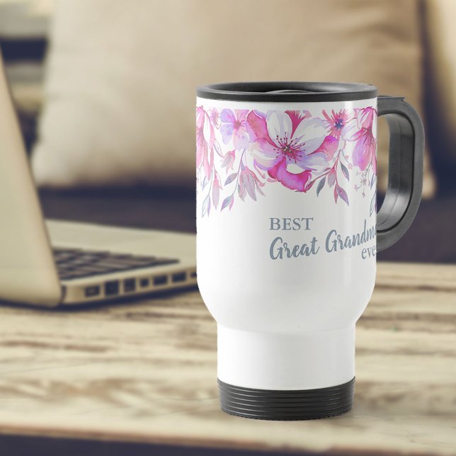 Best Great Grandma Ever Pink Floral Travel Mug (Creator Uploaded)