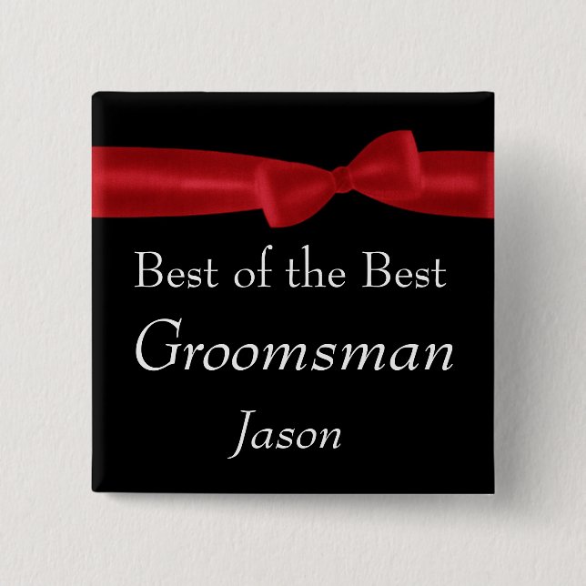 Best GROOMSMAN Red Bow Wedding Custom Name 15 Cm Square Badge (Front)