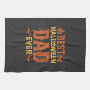 Best Halloween Dad Ever Vintage Distressed Design Tea Towel