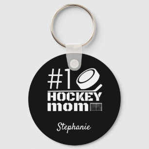 Best Hockey Mum Keychain number one black white
