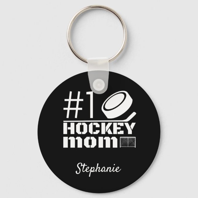 Best Hockey Mum Keychain number one black white (Front)