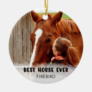 BEST HORSE EVER Photo White Overlay Personalised Ceramic Tree Decoration