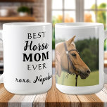 Best Horse Mum Cute Custom Equestrian Photo Coffee Mug<br><div class="desc">Surprise the Horse Mum whether its her birthday, Mother's Day or Christmas with this super cute horse mum mug . World's Best Horse Mum. Personalise with the Horse Mum's favourite Horse Photo, and horse's name . COPYRIGHT © 2020 Judy Burrows, Black Dog Art - All Rights Reserved. Best Horse Mum...</div>
