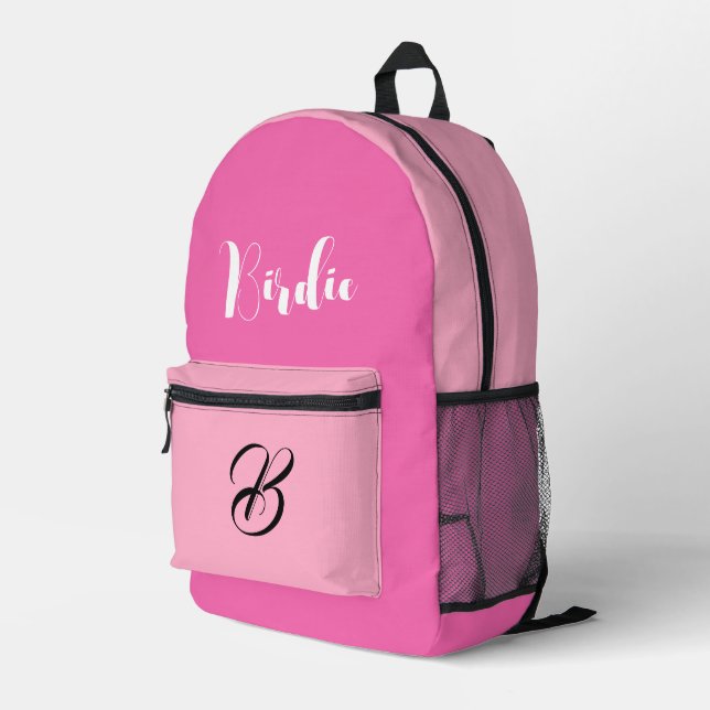Best Hot Pink Colour - Initial Letter & Name Printed Backpack (Back Corner Right)