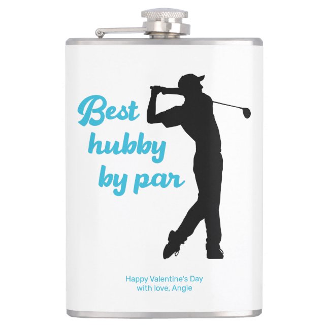 Best Hubby By Par Golfer Silhouette Golfing Hip Flask (Front)