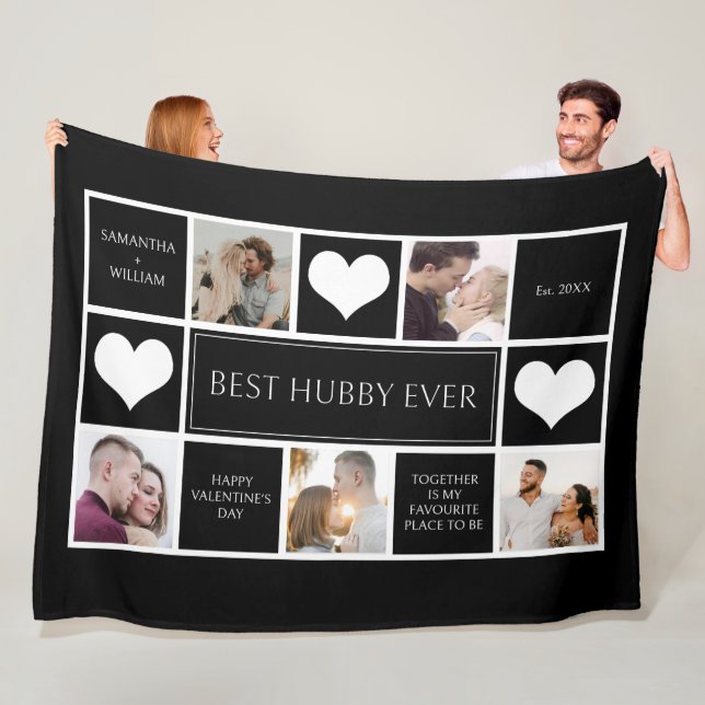 Best Hubby Ever Photo Collage Minimalist  Fleece Blanket (In Situ)