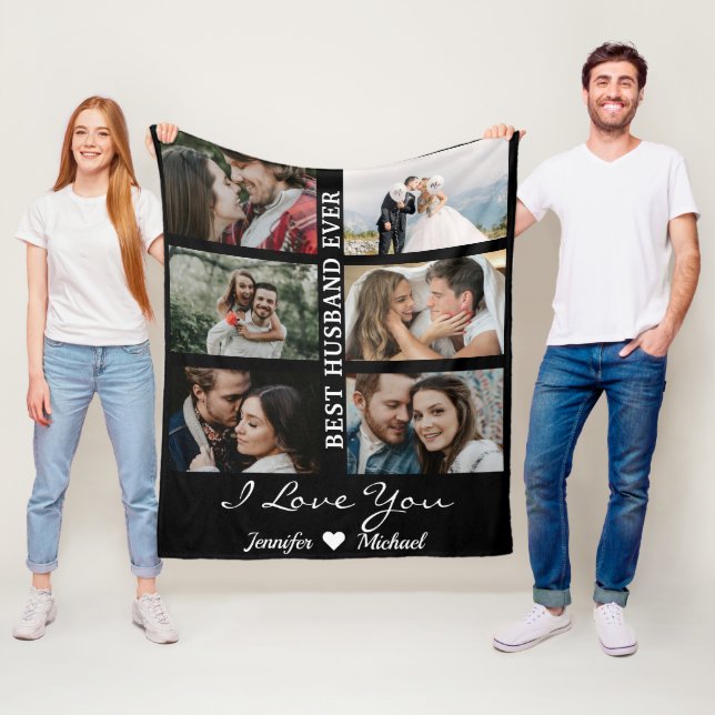 Best Husband Ever Custom Photo Collage Black   Fleece Blanket (In Situ)