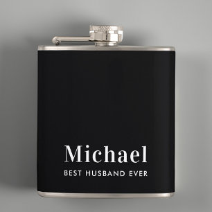 Best Husband Ever Monogram Black Hip Flask