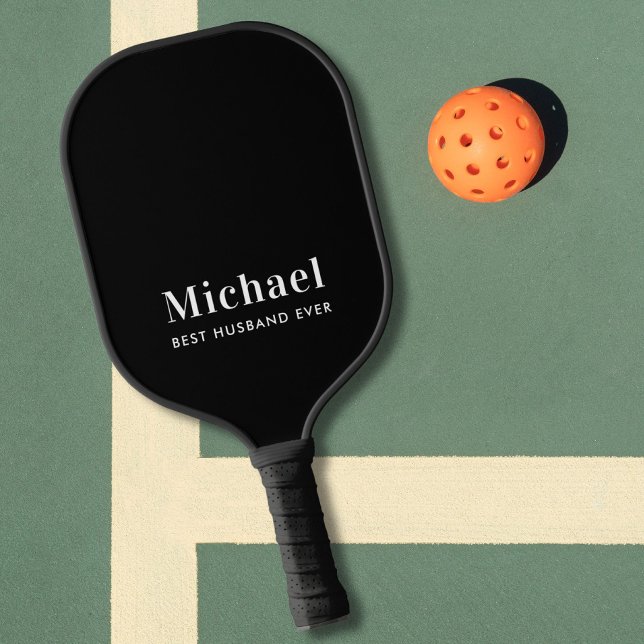 Best Husband Ever Monogram Black Pickleball Paddle (Creator Uploaded)
