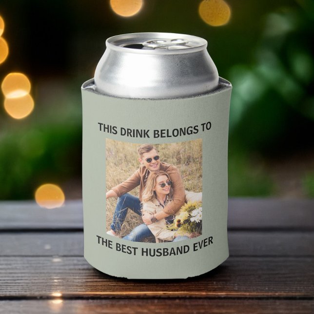 Best Husband Ever Personalised Photo Sage Green Can Cooler (Creator Uploaded)