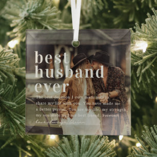 Best Husband Ever   Quote & Photo Gift  Glass Tree Decoration