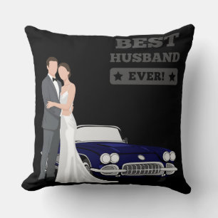 Best Husband Ever Wedding Couple with Vintage Car Cushion