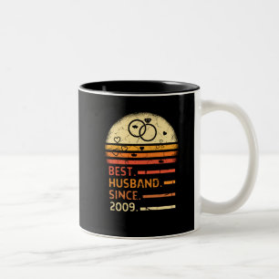 Best husband since 2009 retro vintage 12th wedding Two-Tone coffee mug