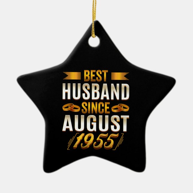 Best Husband Since August 1955 Funny Annivesary Ceramic Tree Decoration (Front)