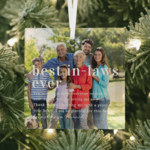 Best In-Laws Ever   Quote & Photo Gift Glass Tree Decoration