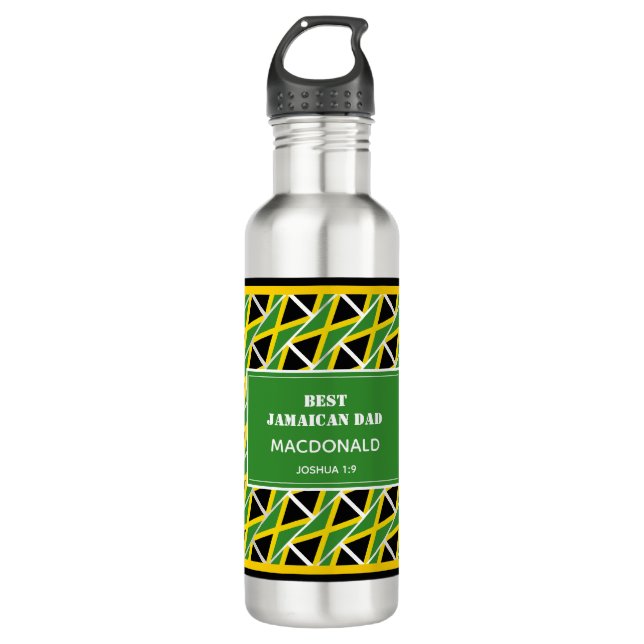 BEST JAMAICAN DAD Patriotic Flag Personalised 710 Ml Water Bottle (Front)
