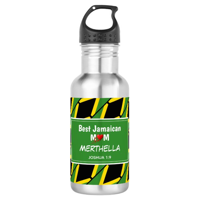 BEST JAMAICAN MOM Jamaica Flag Personalised 532 Ml Water Bottle (Front)