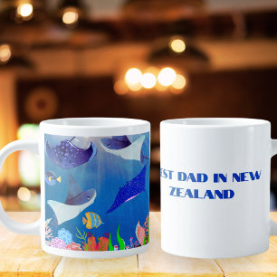 BEST KIWI NEW ZEALAND DAD FATHER'S MANTA RAY GIFT LARGE COFFEE MUG