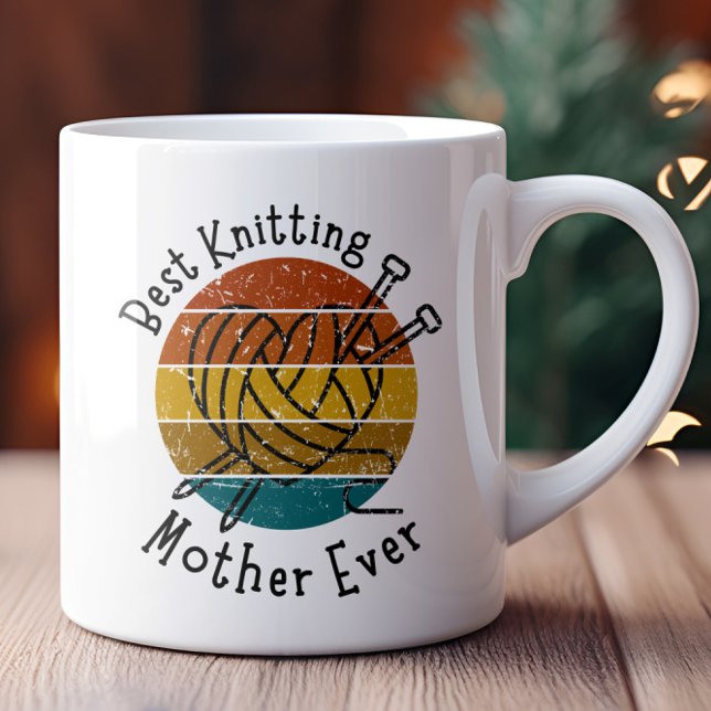 Best Knitting Mother Ever Retro Sunset Heart Yarn Coffee Mug (Creator Uploaded)
