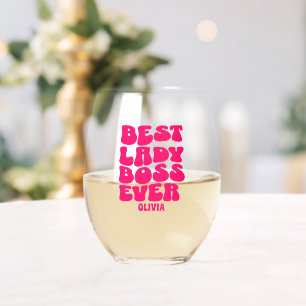 Best Lady Boss Ever Custom Name  Stemless Wine Glass