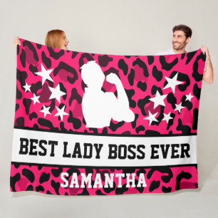 Best Lady Boss Ever Pink Leopard Print Fleece Blanket