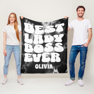 Best Lady Boss Ever Retro Black Tie Dye Custom  Fleece Blanket