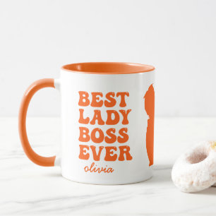 Best Lady Boss Ever Retro Orange Custom Name Mug