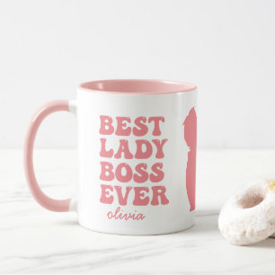 Best Lady Boss Ever Retro Pink Custom Name Mug
