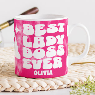 Best Lady Boss Ever Retro Pink Tie Dye Custom Large Coffee Mug