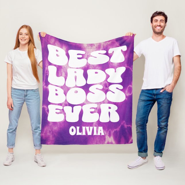 Best Lady Boss Ever Retro Purple Tie Dye Custom  Fleece Blanket (In Situ)