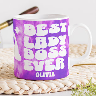 Best Lady Boss Ever Retro Purple Tie Dye Custom Large Coffee Mug