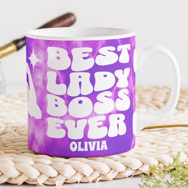 Best Lady Boss Ever Retro Purple Tie Dye Custom Large Coffee Mug (Creator Uploaded)